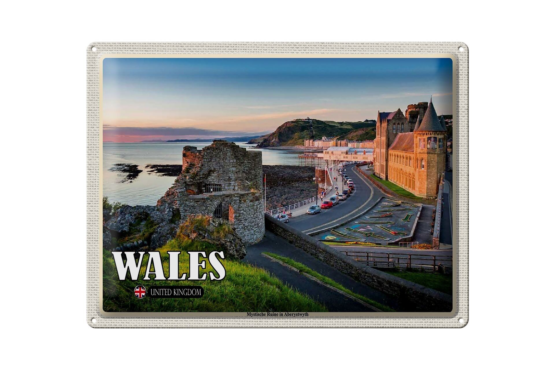 Tin sign travel 40x30cm Wales United Kingdom Mystical ruin