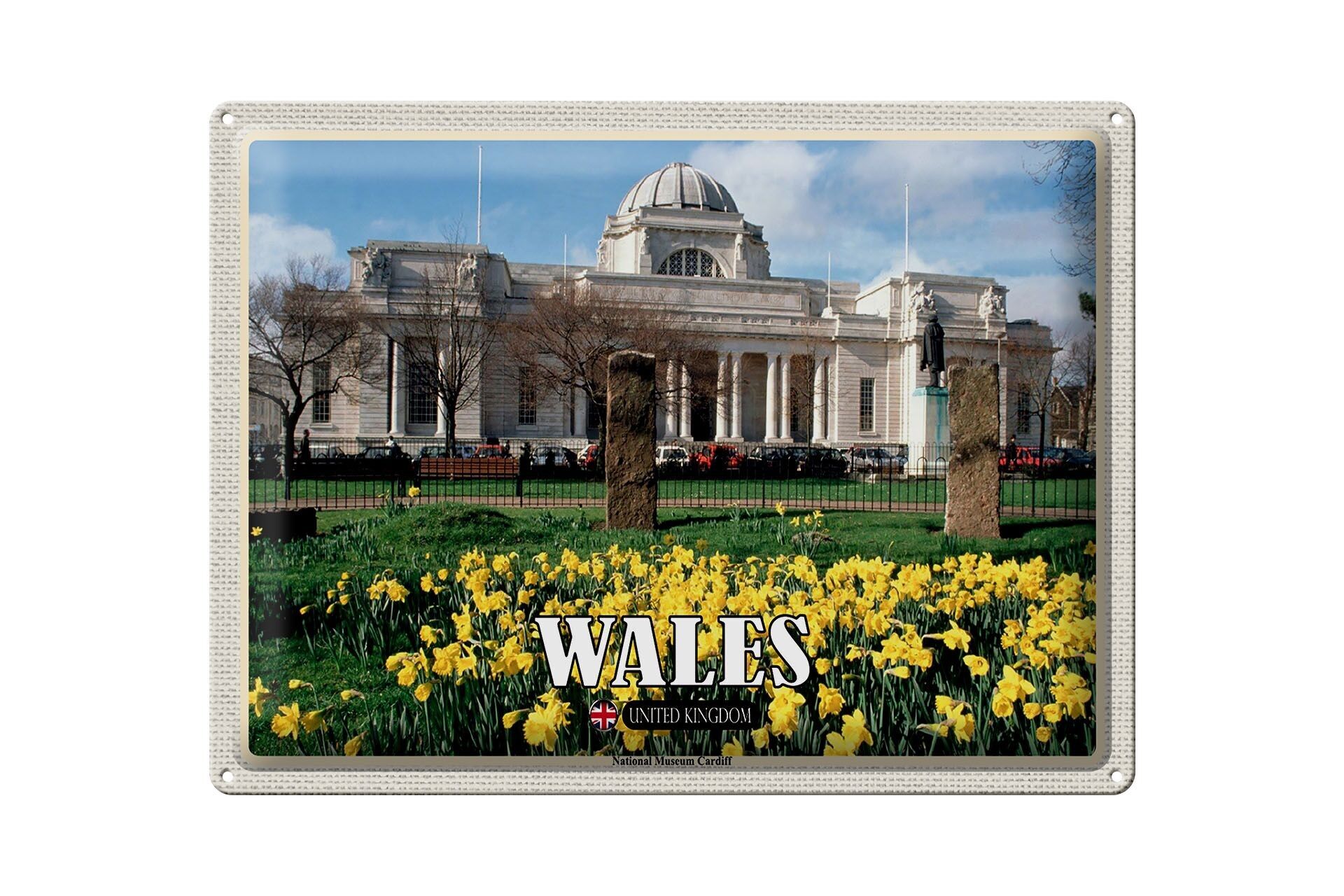 Metal sign travel 40x30cm Wales United Kingdom Museum Cardiff