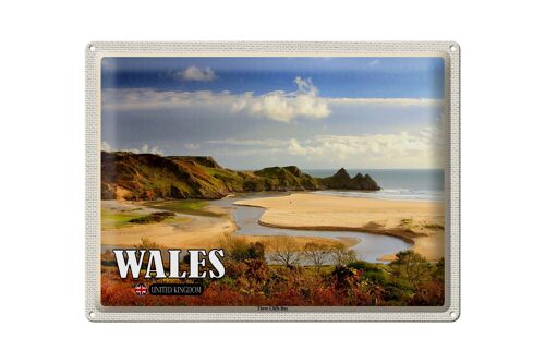 Blechschild Reise 40x30cm WalesThree Cliffs Bay Bucht