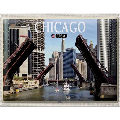 Blechschild Reise 40x30cm Chicago USA Bridges Brücken Fluss