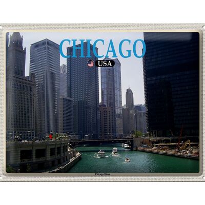 Targa in metallo da viaggio 40x30 cm Chicago USA Chicago River Grattacieli
