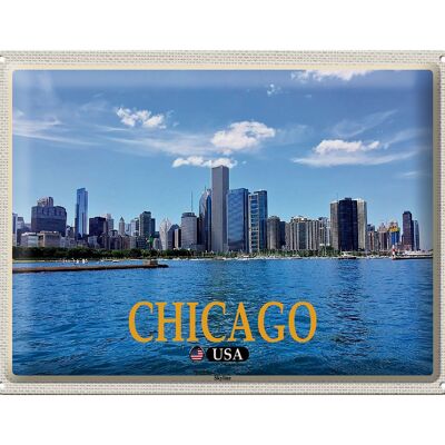 Targa in metallo da viaggio 40x30 cm Chicago USA Skyline Grattacieli