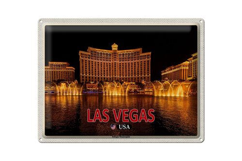 Blechschild Reise 40x30cm Las Vegas USA Bellagio Wasserspiele