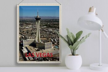 Signe en étain voyage 30x40cm, tour stratosphère de Las Vegas USA 3