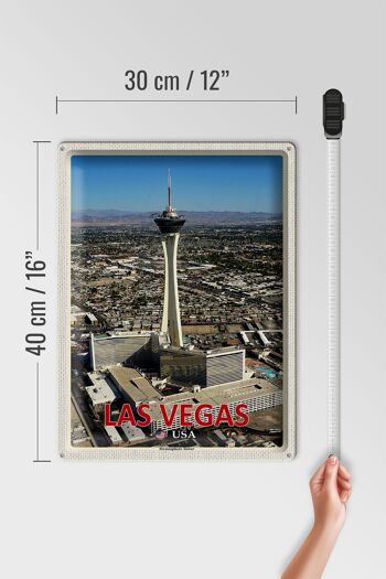 Signe en étain voyage 30x40cm, tour stratosphère de Las Vegas USA 4