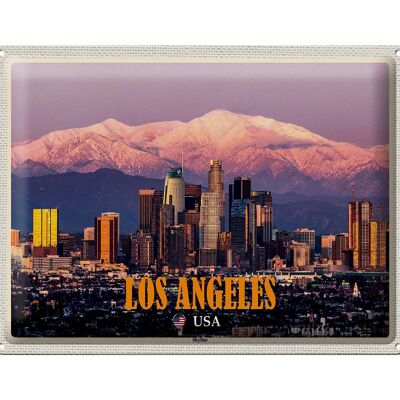 Blechschild Reise 40x30cm Los Angeles Skyline Berge Wolkenkratzer