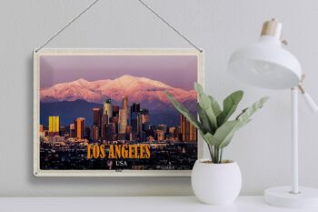 Signe en étain voyage 40x30cm, gratte-ciel de Los Angeles Skyline Mountains 3