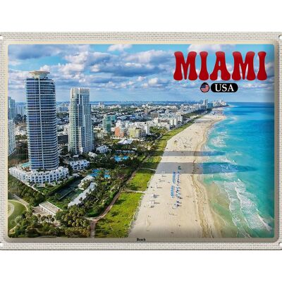 Cartel de chapa de viaje, 40x30cm, Miami, EE. UU., playa, rascacielos, vacaciones en el mar