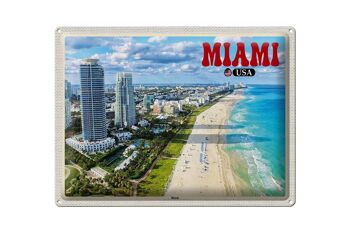 Signe en étain voyage 40x30cm, Miami USA plage gratte-ciel vacances en mer 1