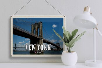 Panneau de voyage en étain, 40x30cm, New York, USA, pont de Brooklyn 3