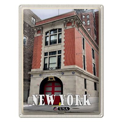 Targa in metallo da viaggio 30x40 cm New York USA Firehouse