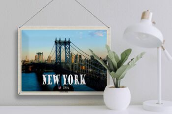 Panneau de voyage en étain, 40x30cm, New York, USA, pont de Manhattan 3