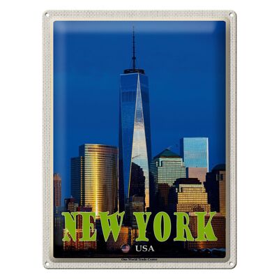 Targa in metallo da viaggio 30x40 cm New York USA One World Trade Center