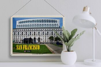 Panneau de voyage en étain, 40x30cm, San Francisco, Earl Warren, bâtiment Court 3