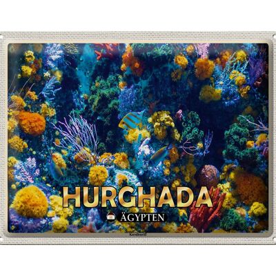 Cartel de chapa de viaje, 40x30cm, Hurghada, Egipto, pez de arrecife de coral