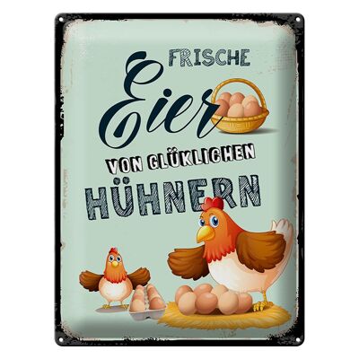 Cartel de chapa aviso 30x40cm Huevos frescos de gallinas felices