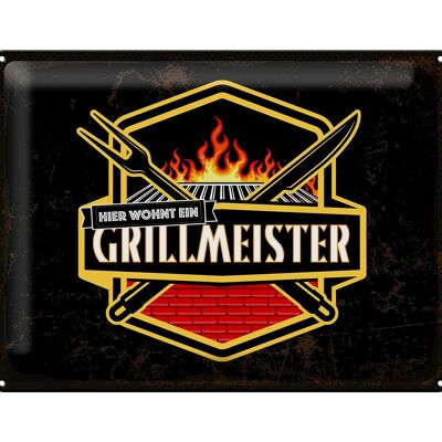 Tin sign saying 40x30cm Here lives a grill master