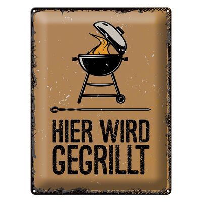 Tin sign saying 30x40cm Here we grill kettle grill