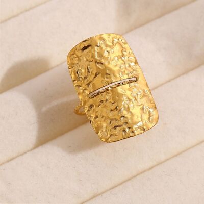 Gold hammered rectangle ring
