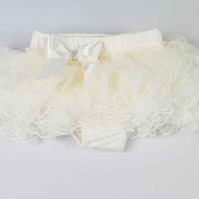 Baby girls frilly lace pants-ivory