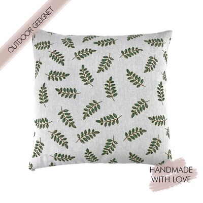 Cushion cover leaves linen look