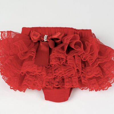 Baby girls frilly lace pants-red