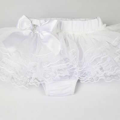Baby girls frilly lace pants-white