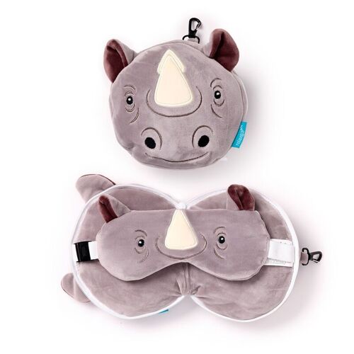 Relaxeazzz Rhino Plush Travel Pillow & Eye Mask