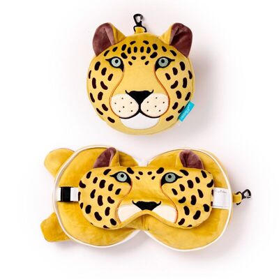 Relaxeazzz Leopard Plüsch-Reisekissen und Augenmaske