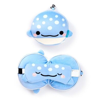 Relaxeazzz Adoramals Aoi, el tiburón ballena, almohada de viaje y antifaz de felpa