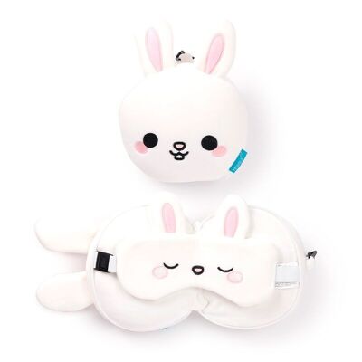 Relaxeazzz Adoramals Frances the Rabbit Plush Travel Pillow & Eye Mask