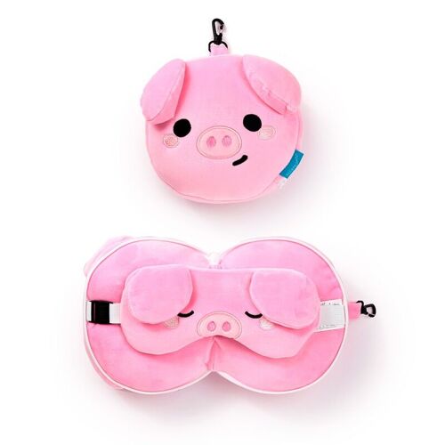 Relaxeazzz Adoramals Oliver the Pig Plush Travel Pillow & Eye Mask