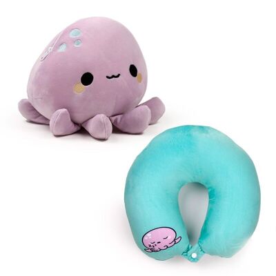 Swapseazzz Adoramals Ocean Octopus Oreiller de voyage et jouet en peluche 2 en 1