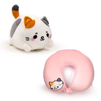 Swapseazzz Adoramals Cat Oreiller de voyage et jouet en peluche 2 en 1