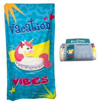 Serviette de plage en microfibre Licorne Vacation Vibes