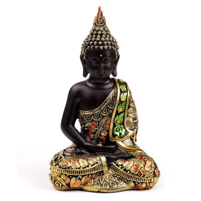 Contemplación del Buda tailandés en oro negro y naranja