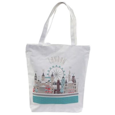 London Skyline Reusable Zip Up Cotton Bag