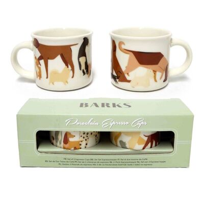 Barks Dog Juego de 2 tazas de café expreso de porcelana