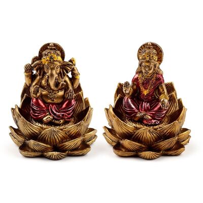Juego de 2 lotos dorados de Ganesh y Lakshmi