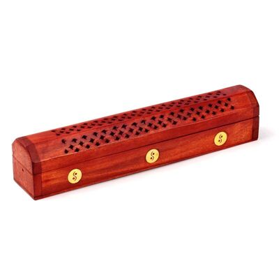 Mango Wood Ashcatcher Incense Burner Box Box Yin Yang Inlay