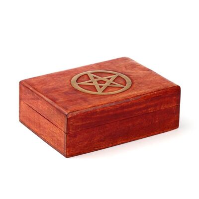 Caja de baratijas con incrustaciones de pentagrama de madera de mango