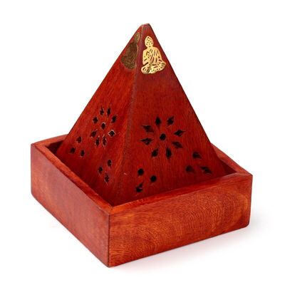 Caja quemadora de cono de incienso piramidal de madera de mango con Buda