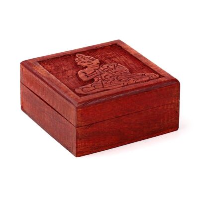 Caja de baratijas de Buda tailandés tallada en madera de mango