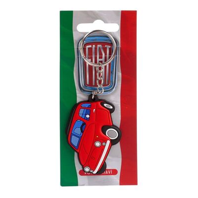 Fiat 500, roter PVC-Schlüsselring