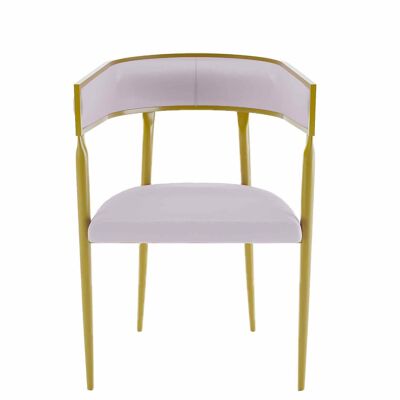 Aurore Designer-Esszimmerstuhl aus blassrosa Samt mit abgerundeter Rückenlehne
