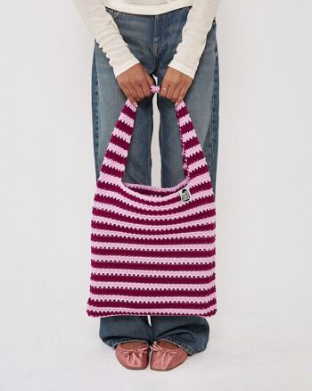 Cabas à bandoulière en tricot recyclé à rayures Maude 2