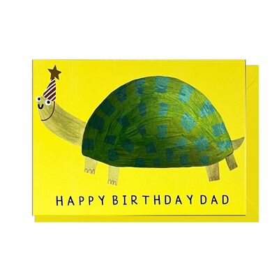 Geburtstagskarte für Papa mit Schildkröte, Folie, gelber Umschlag
