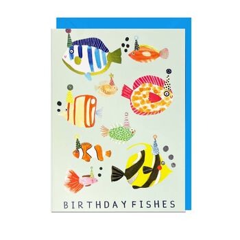 Carte POISSONS D'ANNIVERSAIRE - FOIL, ENVELOPPE BLEUE 1