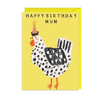 Geburtstagskarte für Mama und Huhn, gelber Umschlag