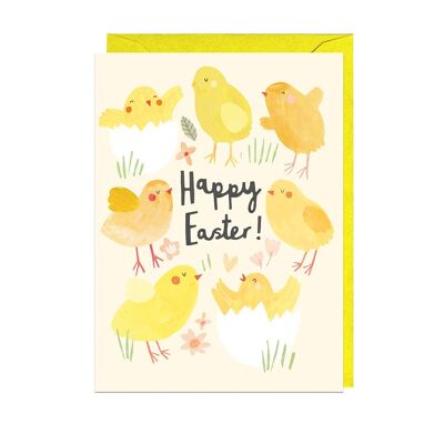 HAPPY EASTER CHICKS - GELBER UMSCHLAG Karte